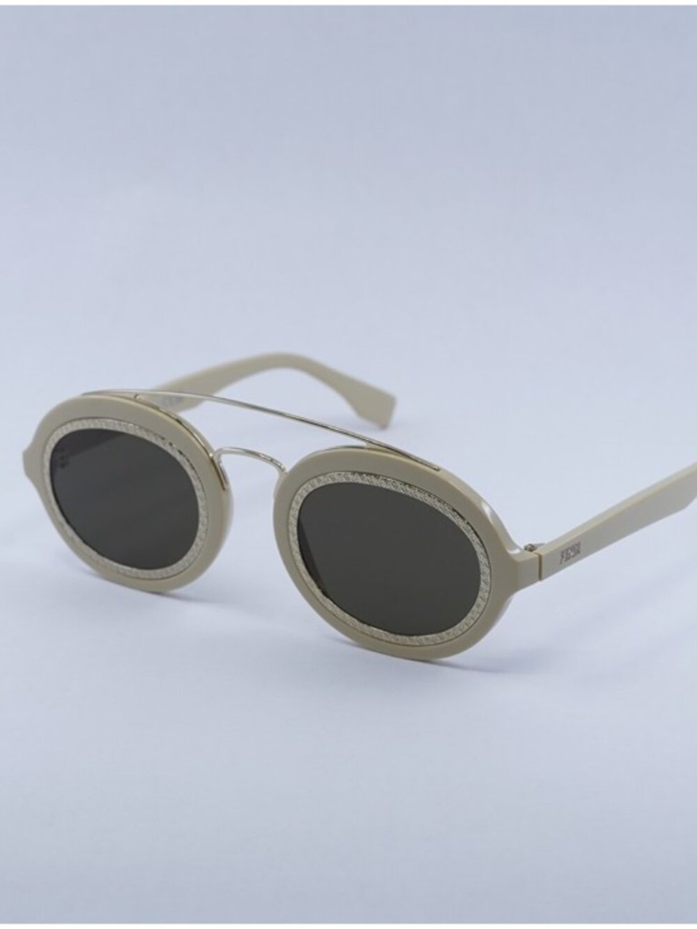 Fendi FE40094I 25E Sunglasses Ivory/Gold Oval Frame, Brown Lenses